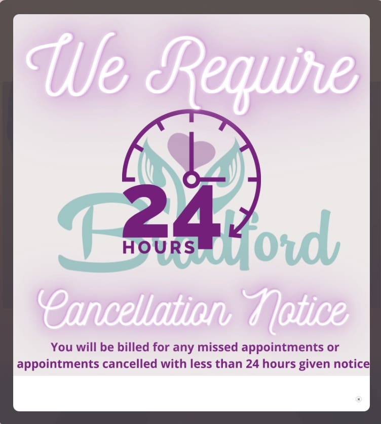 24-hour cancellation notice required sign.
