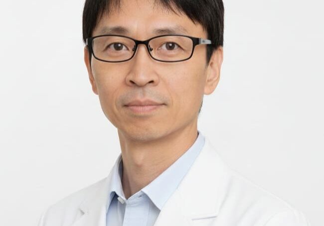 Man wearing glasses and white lab coat.